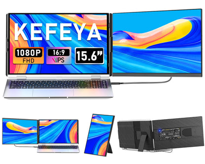 KEFEYA Laptop Screen Extender 15.6" FHD 1080P IPS Laptop Monitor Extender Detachable Portable Monitor for Laptops 13-17.3" with Breath Light Plug n Play for Windows/Mac/Android/Switch/PS5